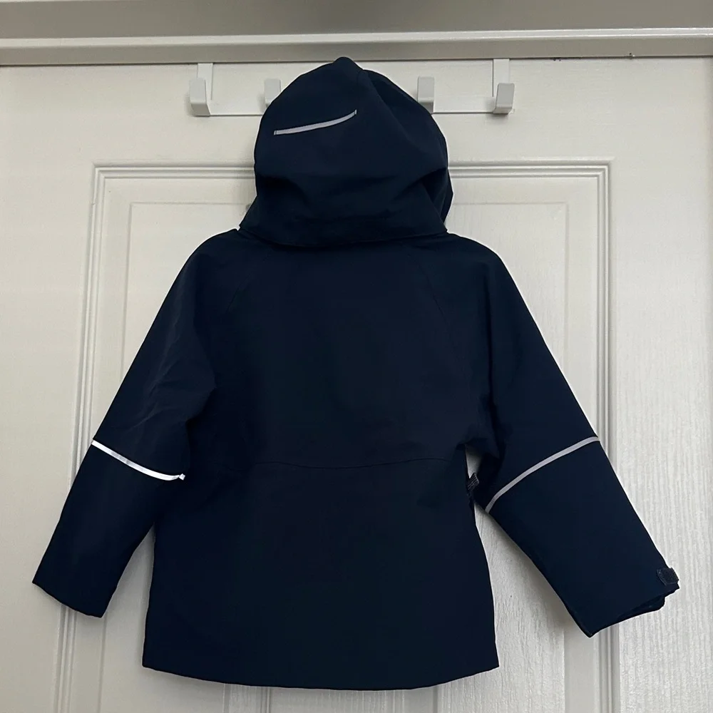 Patagonia Kids Navy Hooded Rain Jacket with Reflective Trim